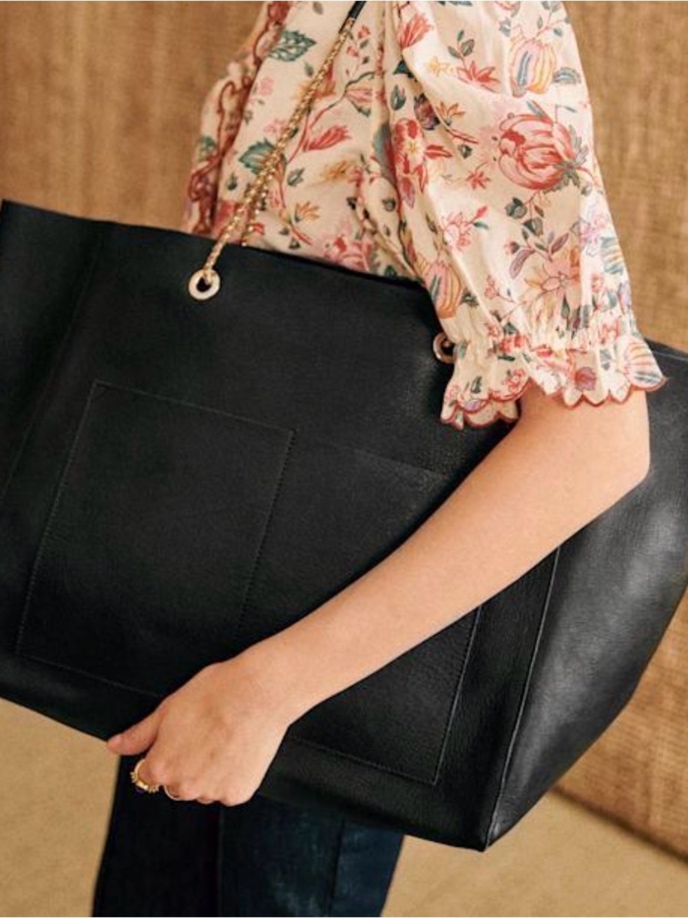 Sezane Gaby Black Chain Strap Tote
